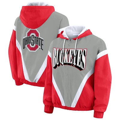 Women's WEAR by Erin Andrews Scarlet/Gray Ohio State Buckeyes Colorblock Full-Zip Hoodie Windbreaker Jacket