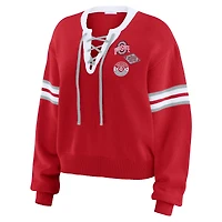 Women's WEAR by Erin Andrews Scarlet Ohio State Buckeyes Lace-Up Pullover Sweater