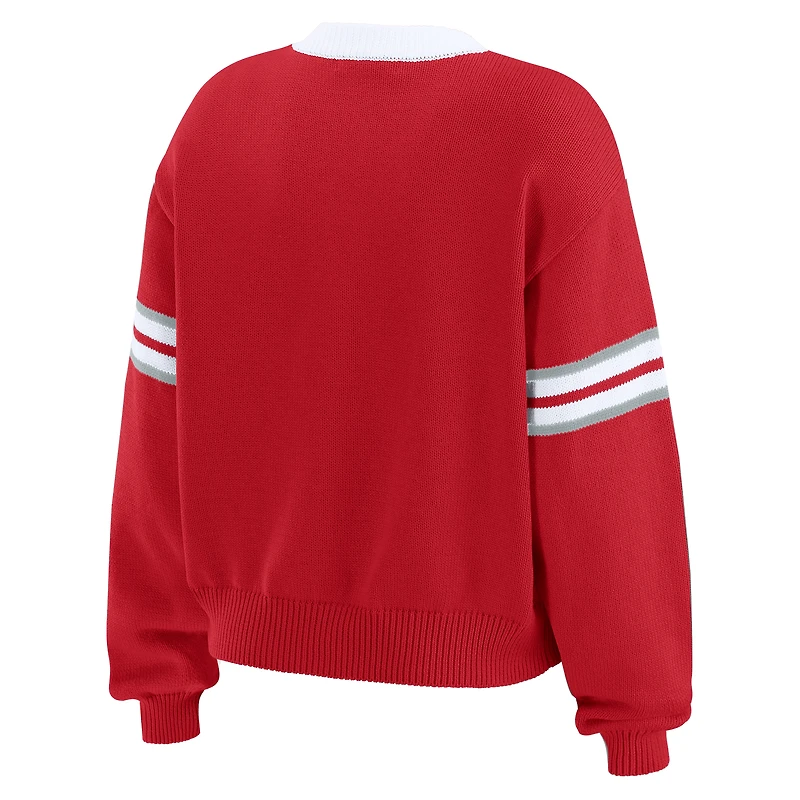 Women's WEAR by Erin Andrews Scarlet Ohio State Buckeyes Lace-Up Pullover Sweater