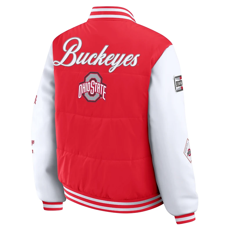 Women's WEAR by Erin Andrews Scarlet Ohio State Buckeyes Varsity Full-Snap Puffer Jacket