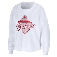 Women's WEAR by Erin Andrews White Ohio State Buckeyes Diamond Long Sleeve Cropped T-Shirt