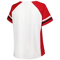 T-shirt Ohio State Buckeyes grande taille blanc pour femme à col cranté et rayures raglan