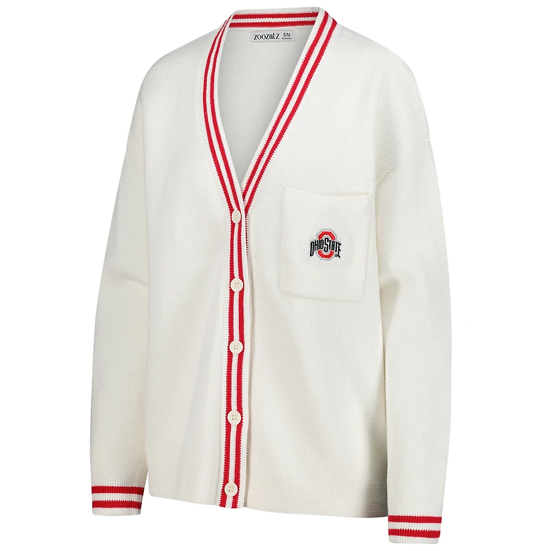 Women's ZooZatz Cream Ohio State Buckeyes Striped Knit Button-Up Cardigan