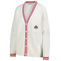 Women's ZooZatz Cream Ohio State Buckeyes Striped Knit Button-Up Cardigan