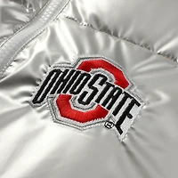 Women's ZooZatz Silver Ohio State Buckeyes Metallic Cropped Full-Zip Sleeveless Puffer Vest