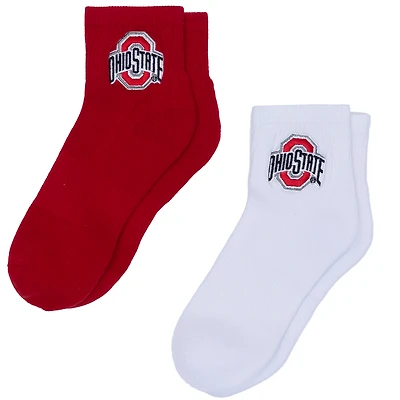 Lot de deux paires de chaussettes mi-longues ZooZatz blanches/écarlates Ohio State Buckeyes pour femme