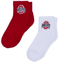 Lot de deux paires de chaussettes mi-longues ZooZatz blanches/écarlates Ohio State Buckeyes pour femme