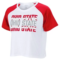 Women's ZooZatz White Ohio State Buckeyes Colorblock Repeat Raglan Cropped T-Shirt