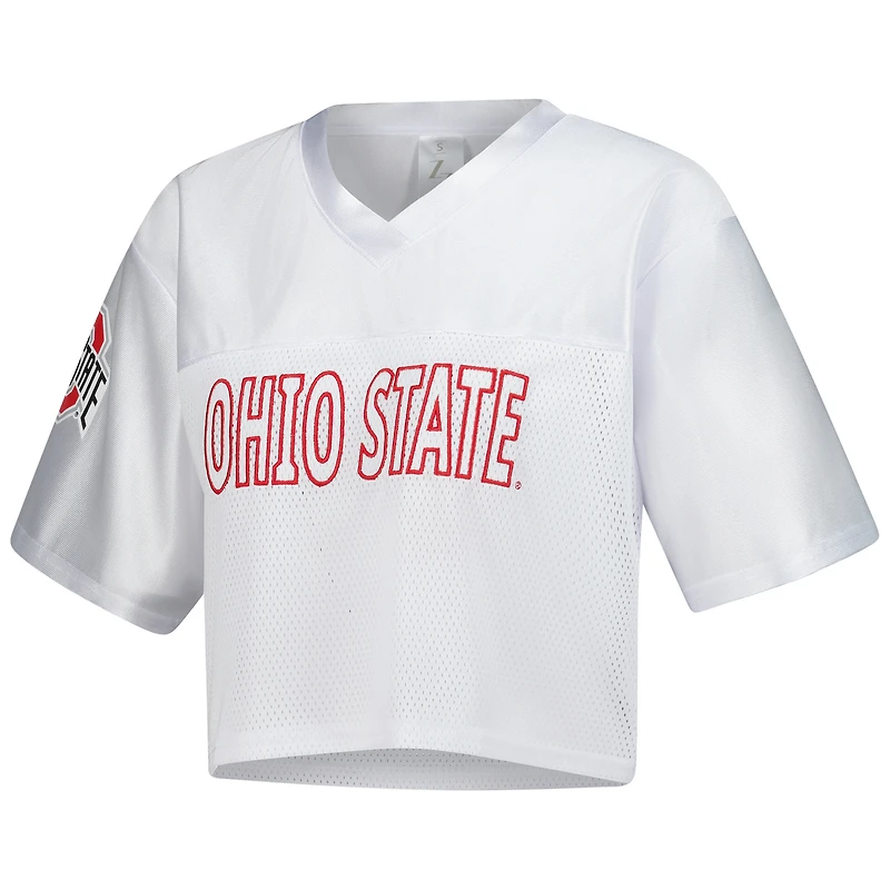 T-shirt court à col en V maille blanche ZooZatz pour femme, Ohio State Buckeyes