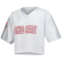 T-shirt court à col en V maille blanche ZooZatz pour femme, Ohio State Buckeyes