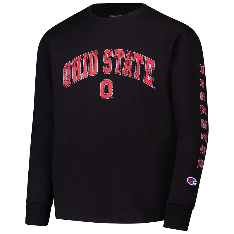 Youth Champion Black Ohio State Buckeyes Distressed Arch Over Logo Long Sleeve T-Shirt