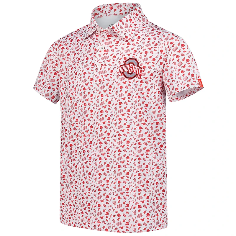 Polo Performance imprimé Tom Allover des Ohio State Buckeyes blanc/écarlate pour jeunes