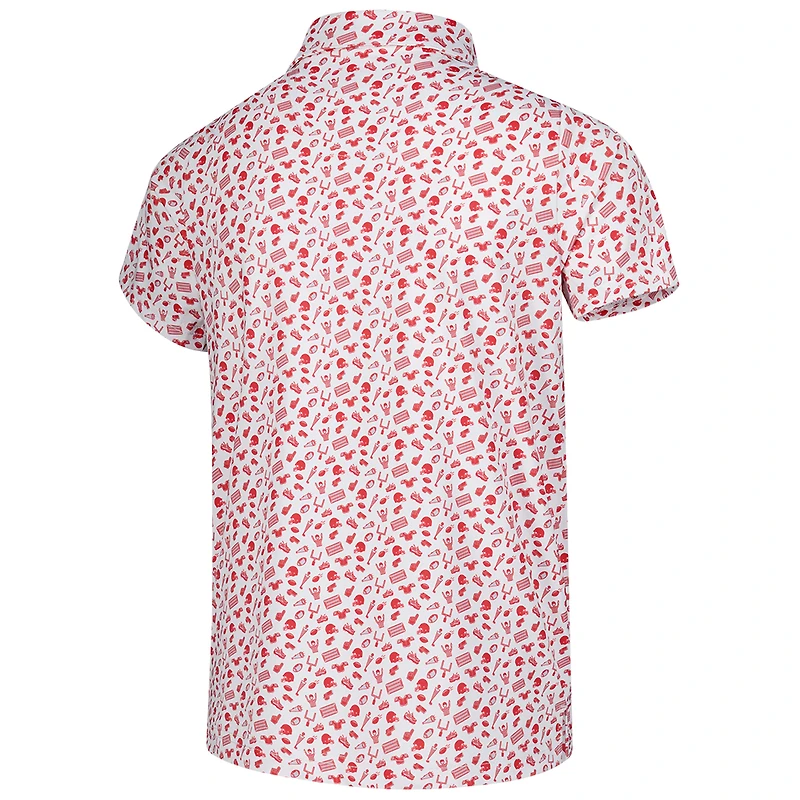 Youth Garb White/Scarlet Ohio State Buckeyes Tom Allover Print Performance Polo