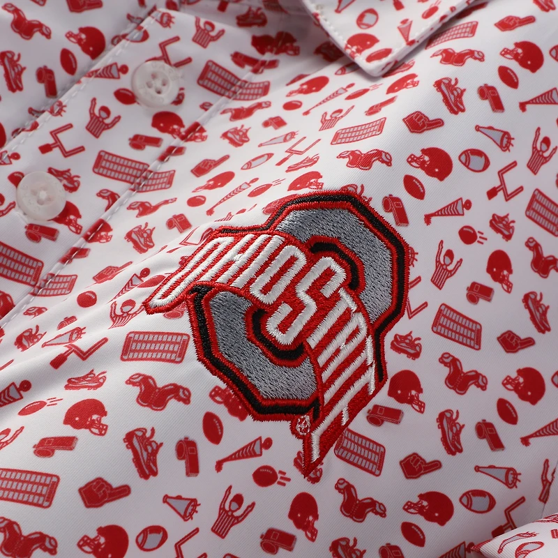 Youth Garb White/Scarlet Ohio State Buckeyes Tom Allover Print Performance Polo