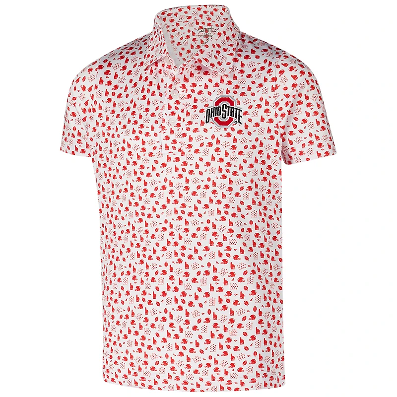 Youth Garb White Ohio State Buckeyes Earnest Allover Print Polo