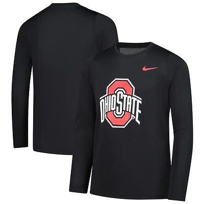 T-shirt à manches longues Nike Dri-FIT noir pour jeune, avec logo légendaire des Buckeyes de l'Ohio State