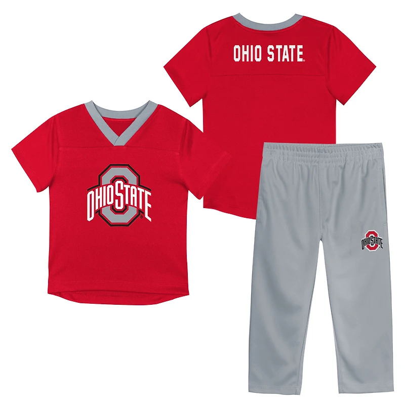 Youth Outerstuff Scarlet Ohio State Buckeyes Red Zone Two-Piece V-Neck Top and Pants Set