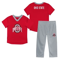 Youth Outerstuff Scarlet Ohio State Buckeyes Red Zone Two-Piece V-Neck Top and Pants Set
