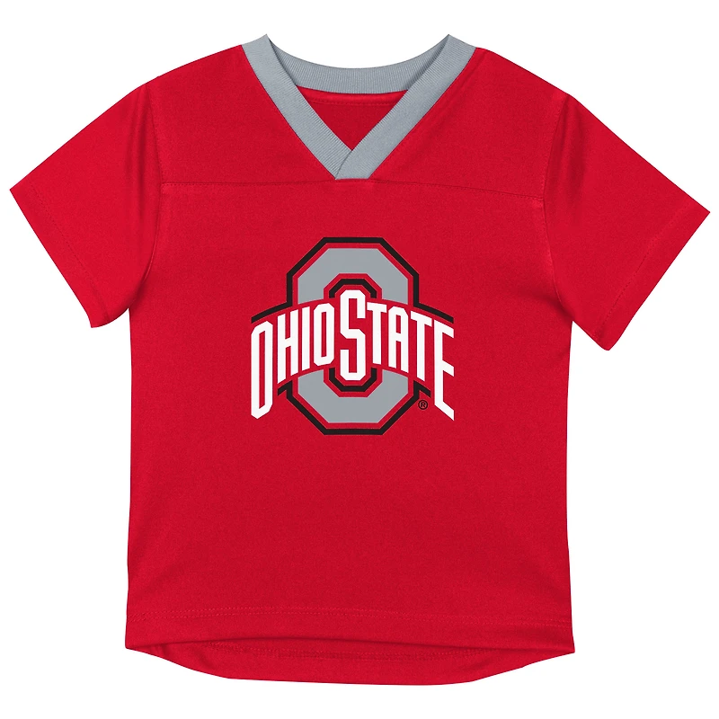 Youth Outerstuff Scarlet Ohio State Buckeyes Red Zone Two-Piece V-Neck Top and Pants Set