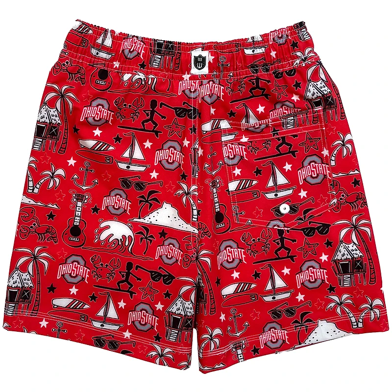 Youth Wes & Willy Scarlet Ohio State Buckeyes Luau Swim Trunks