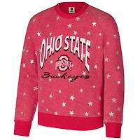 Youth Wes & Willy Scarlet Ohio State Buckeyes Shimmer Star Reverse Fleece Raglan Pullover Sweatshirt