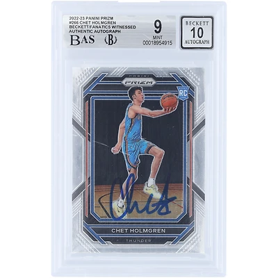 Carte de recrue autographiée Chet Holmgren (Oklahoma City Thunder) 2022-23 Panini Prizm n° 266 Beckett, certifiée 9/10 par Fanatics Witnessed