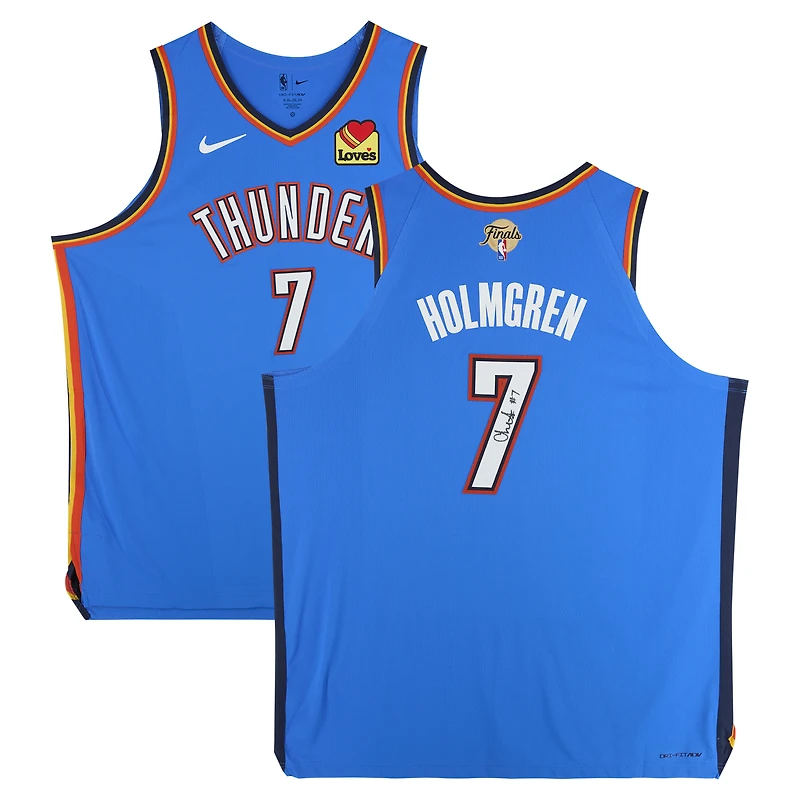 Maillot Nike authentique dédicacé par Chet Holmgren du Thunder d'Oklahoma City pour la finale NBA 2025, bleu