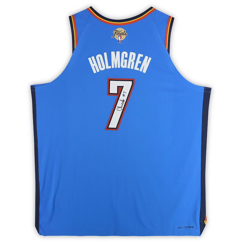 Maillot Nike authentique dédicacé par Chet Holmgren du Thunder d'Oklahoma City pour la finale NBA 2025, bleu