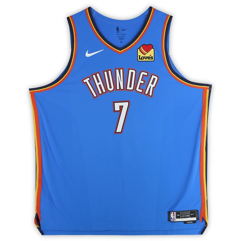 Maillot Nike authentique dédicacé par Chet Holmgren du Thunder d'Oklahoma City pour la finale NBA 2025, bleu