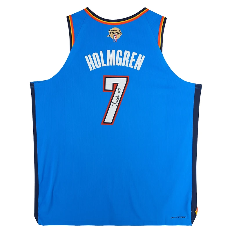 Maillot Nike authentique dédicacé par Chet Holmgren du Thunder d'Oklahoma City pour la finale NBA 2025, bleu