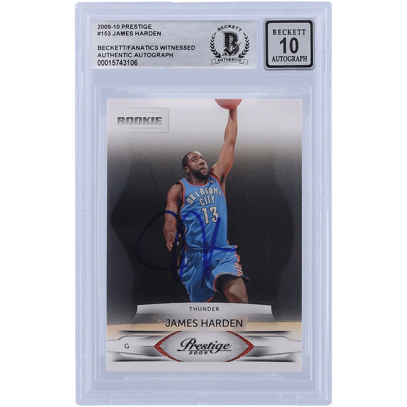 Carte de recrue Panini Prestige #153 autographiée 2009-10 de James Harden Oklahoma City Thunder Beckett Fanatics Witnessed Authenticated 10