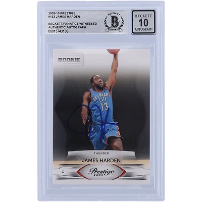 Carte de recrue Panini Prestige #153 autographiée 2009-10 de James Harden Oklahoma City Thunder Beckett Fanatics Witnessed Authenticated 10