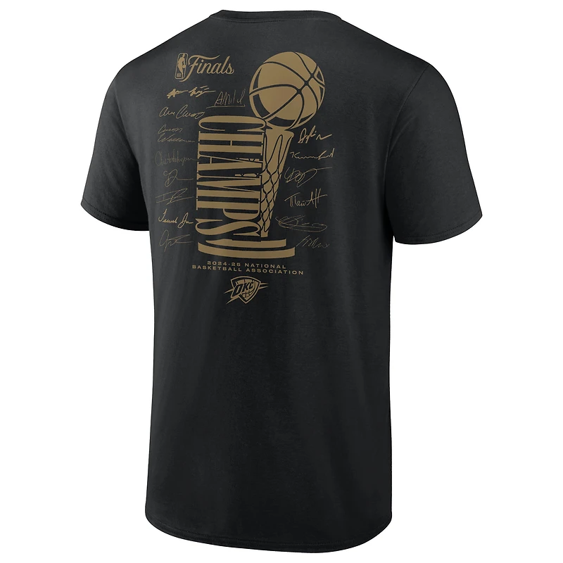 T-shirt Fanatics noir pour homme, trophée des champions de la finale NBA 2025 du Thunder d'Oklahoma City, double dribble
