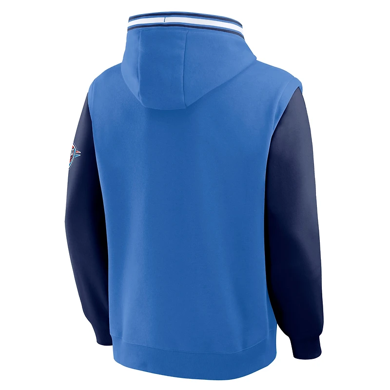 Sweat à capuche Fanatics bleu/bleu marine pour homme Oklahoma City Thunder Half Court Shot Clock Fastbreak