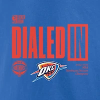 T-shirt bleu fanatique pour homme, champion de la division Nord-Ouest 2025 du Thunder d'Oklahoma City, vestiaire