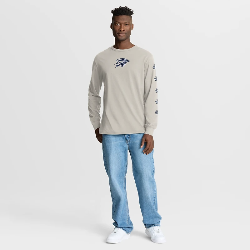 Men's Fanatics Cream Oklahoma City Thunder Crossover Collection Ball Screen Action Premium Long Sleeve T-Shirt