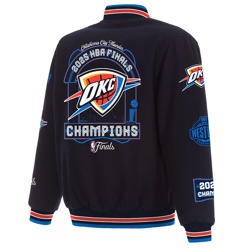 Veste réversible en laine à boutons-pression pour homme, bleu marine, Oklahoma City Thunder, champions de la finale NBA 2025