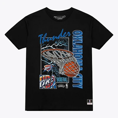Men's Mitchell & Ness Black Oklahoma City Thunder Lightning Swish T-Shirt