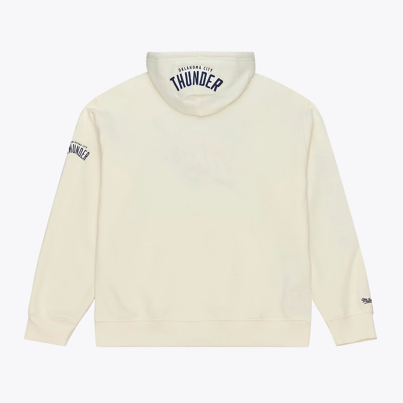 Men's Mitchell & Ness Cream Oklahoma City Thunder Hardwood Classics Chainstitch Premium Fleece Hoodie