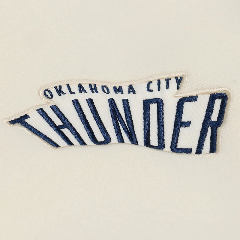 Men's Mitchell & Ness Cream Oklahoma City Thunder Hardwood Classics Chainstitch Premium Fleece Hoodie