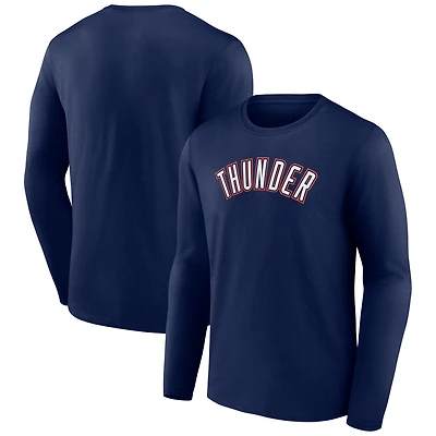 T-shirt blanc à manches longues pour homme avec logo alternatif du Thunder d'Oklahoma City