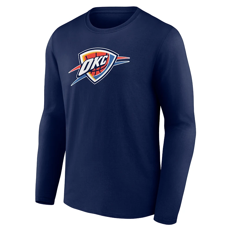 T-shirt à manches longues bleu marine pour homme avec logo principal du Thunder d'Oklahoma City