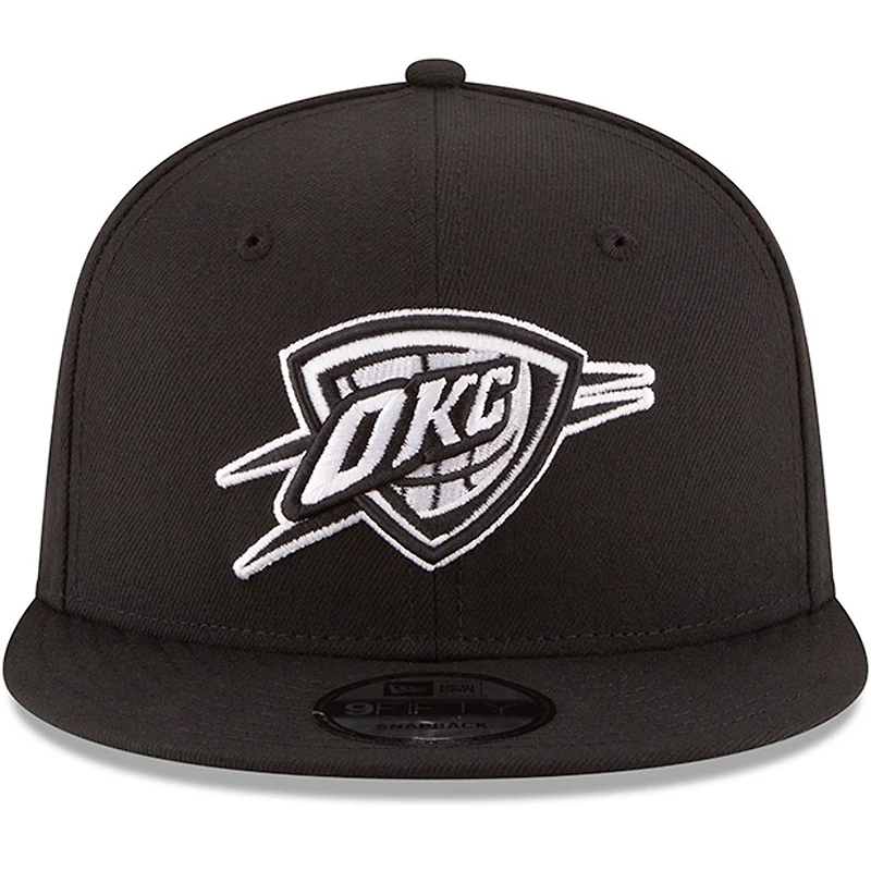 Men's New Era Black Oklahoma City Thunder Black & White Logo 9FIFTY Adjustable Snapback Hat