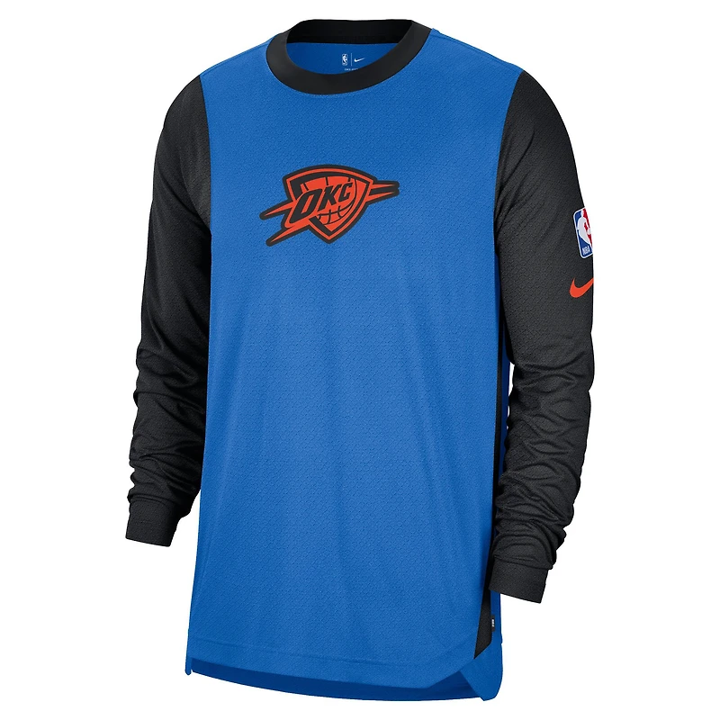 T-shirt de tir à manches longues Nike bleu/noir Oklahoma City Thunder 2024/25 Edition Authentic Pregame Performance pour homme