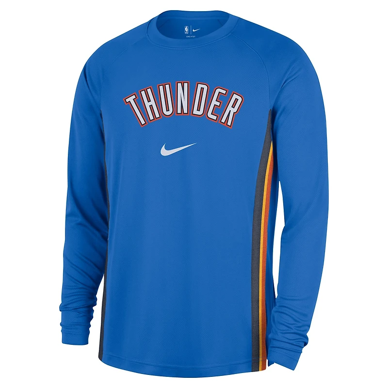 Maillot de tir Nike bleu Oklahoma City Thunder 2025/26 Authentic Pre-Game Legend Dri-FIT à manches longues pour homme