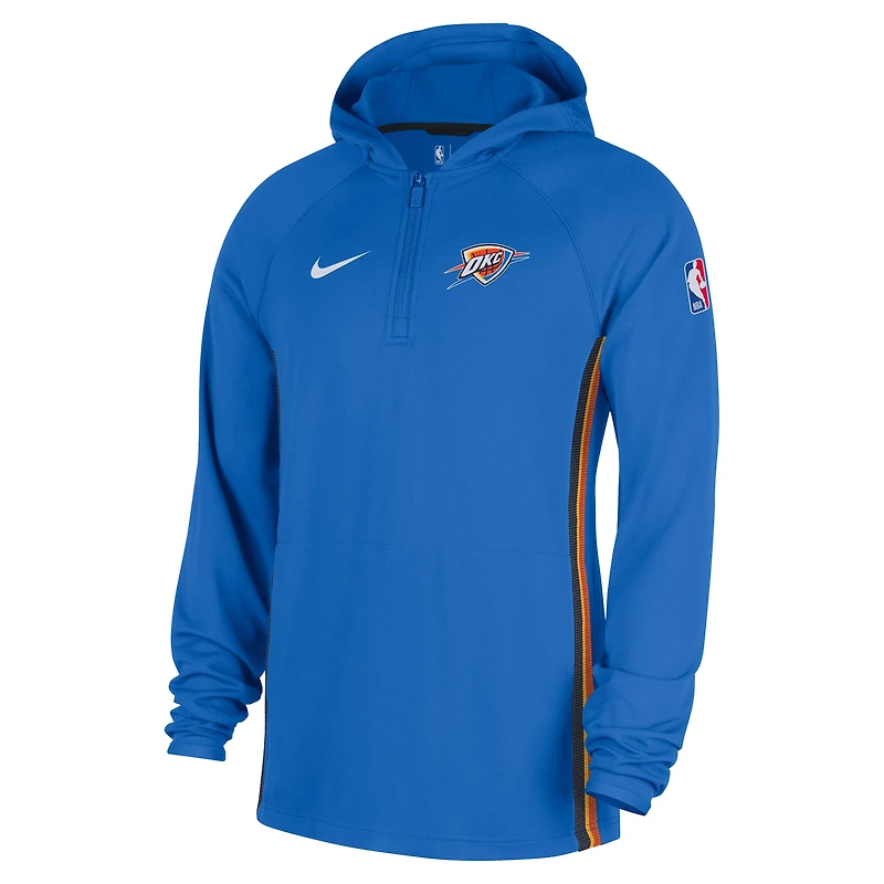 Veste à capuche Nike Oklahoma City Thunder Authentic On Court Zone Dri-FIT bleu quart de zip pour homme
