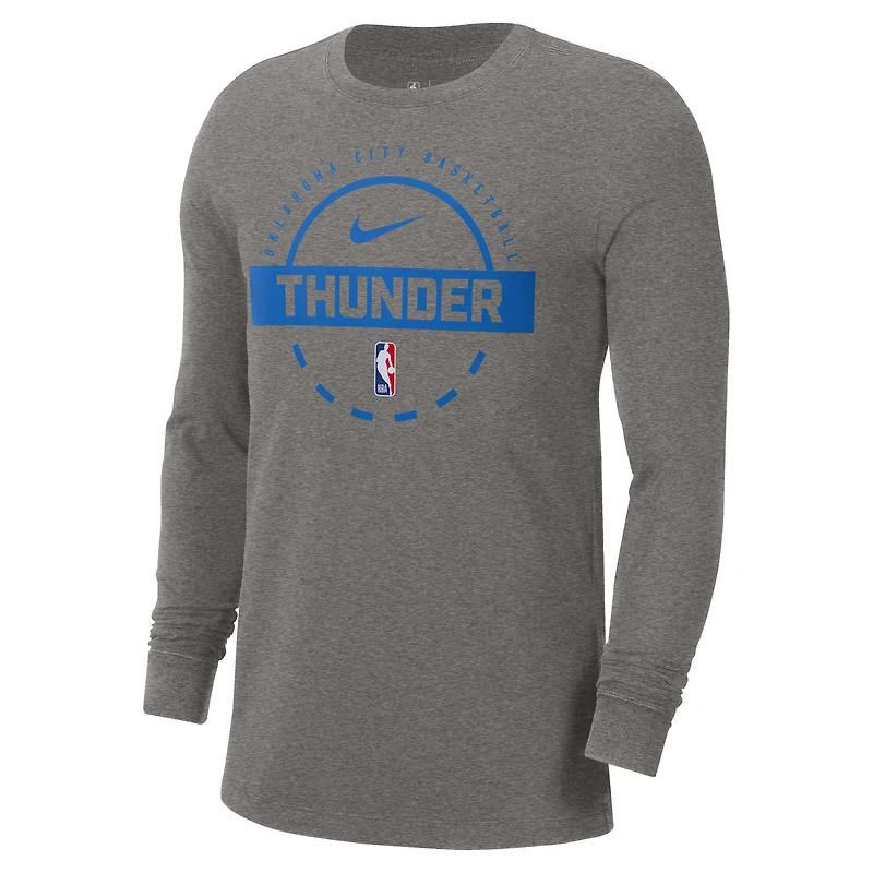 T-shirt d'entraînement à manches longues Nike Oklahoma City Thunder Authentic pour homme, couleur charbon