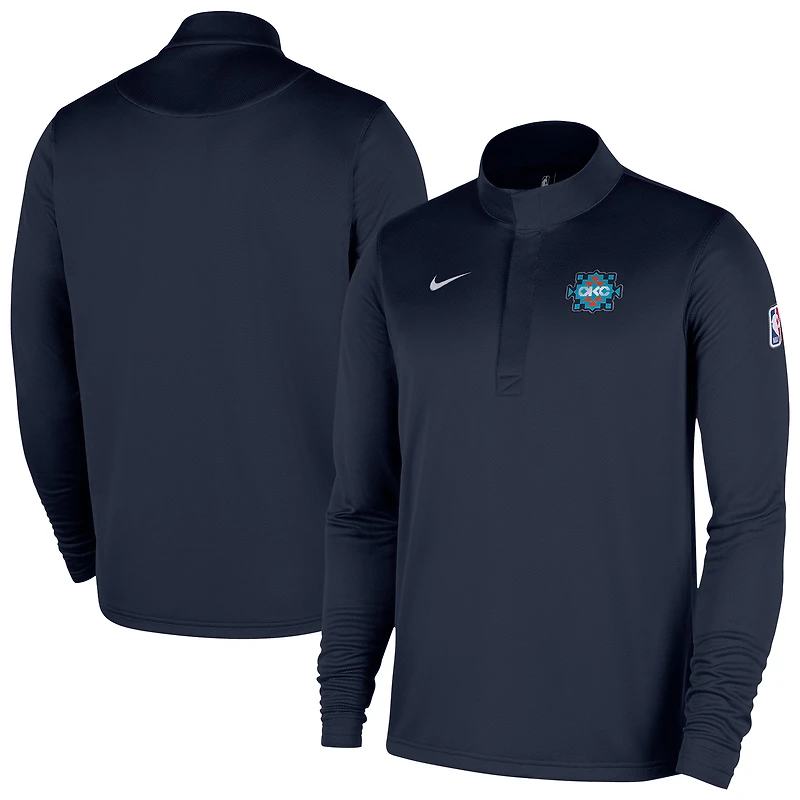 Men's Nike  Navy Oklahoma City Thunder 2025/26 Edition Remix Authentic Coaches Dri-FIT Half-Zip Top