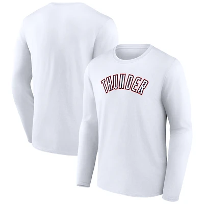 T-shirt blanc à manches longues pour homme avec logo alternatif du Thunder d'Oklahoma City