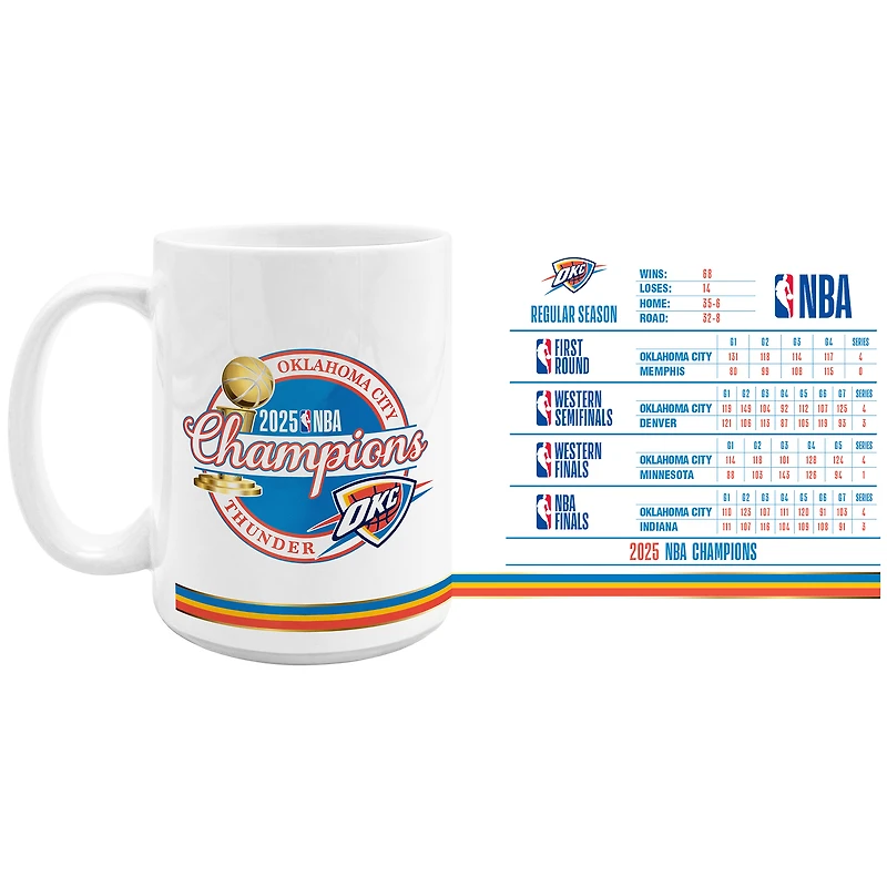 Tasse à café en céramique 425 ml avec statistiques des champions de la finale NBA 2025 du Thunder d'Oklahoma City
